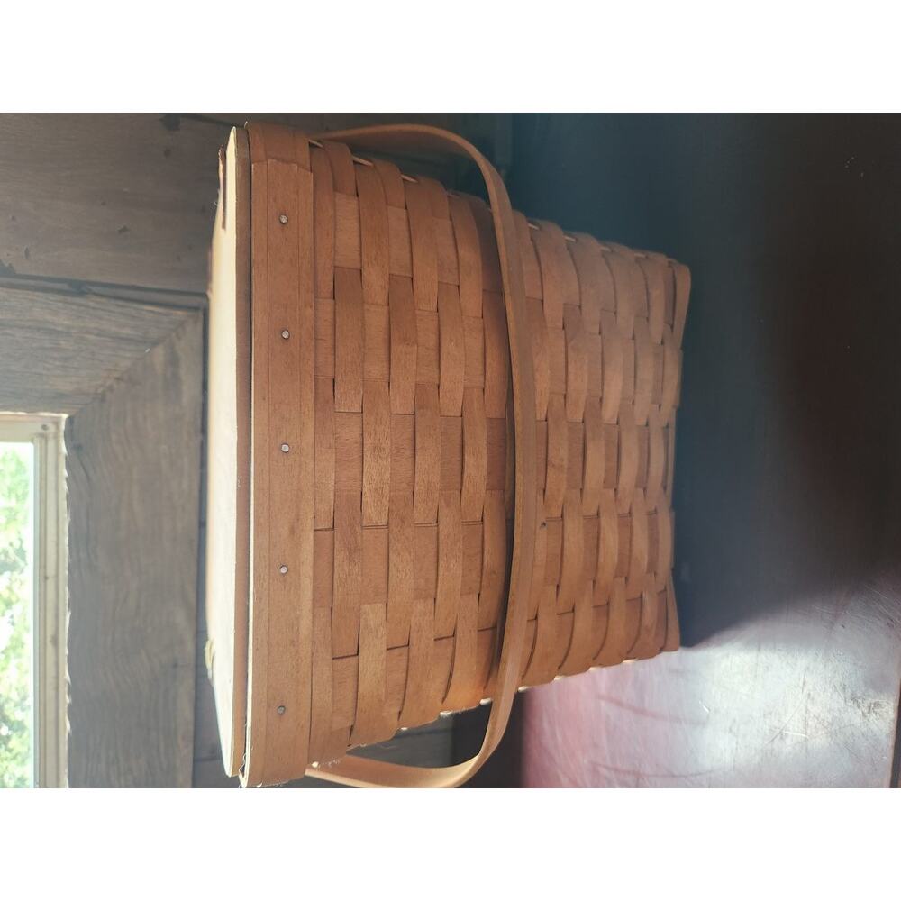 Longaberger Handwoven Picnic Basket 2 Swing Handles Wood Lid 1995 - Picture 4 of 11